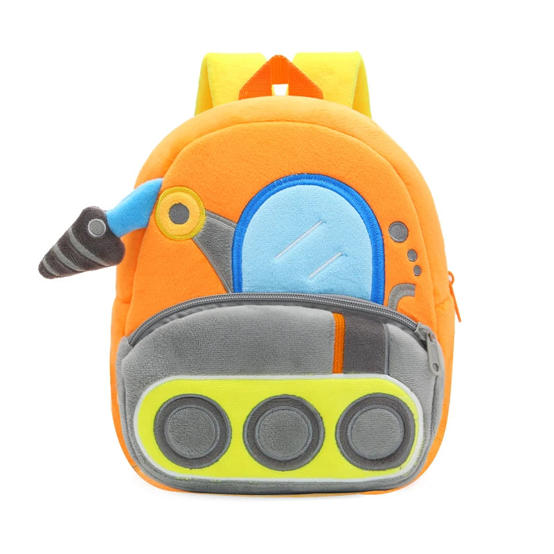 2-4 Years Old Kids Engineering Backpack Cartoon Excavator Backpack Plush Kids Small School Bag Toy Backpack