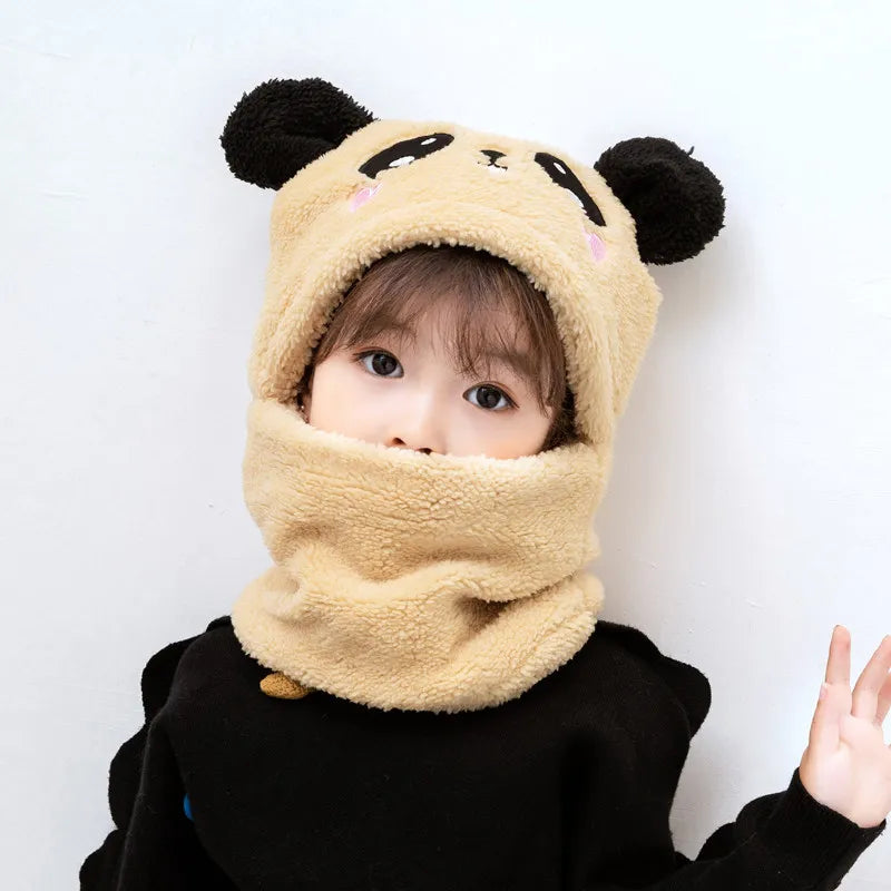 Cartoon Children Hat Scarf Two-Piece Hooded Autumn and Winter Cute Rabbit Panda Hat Winter Keep Warm Fluff Thicken Neck Scarf