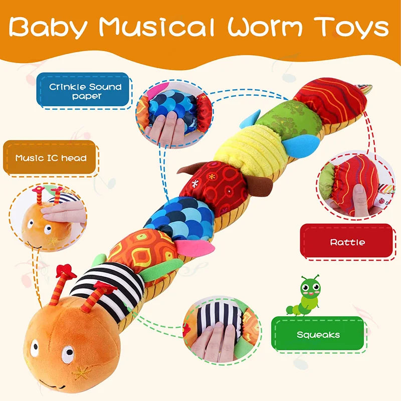 Baby Rattle Musical Caterpillar Worm Soft Infant Plush Toys Educational Interactive Sensory Toy for Babies Newborn Toddler Gift