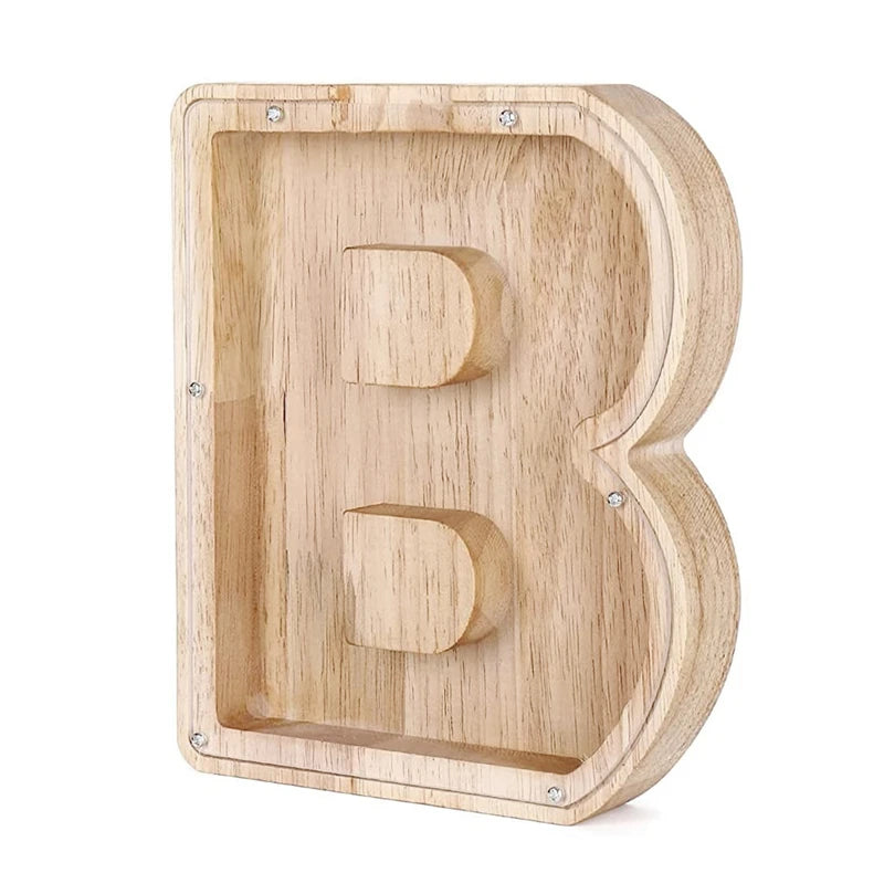 26 English Alphabet Moneybox Coin Money Piggy Bank Wooden Letter Saving Box Desktop Ornament Home Decor Crafts for Kids