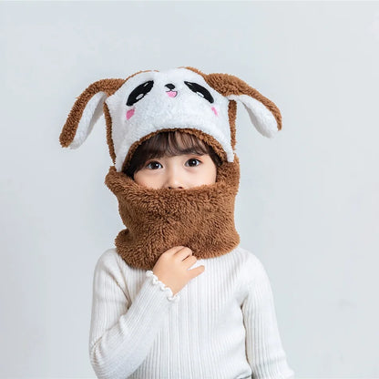 Cartoon Children Hat Scarf Two-Piece Hooded Autumn and Winter Cute Rabbit Panda Hat Winter Keep Warm Fluff Thicken Neck Scarf