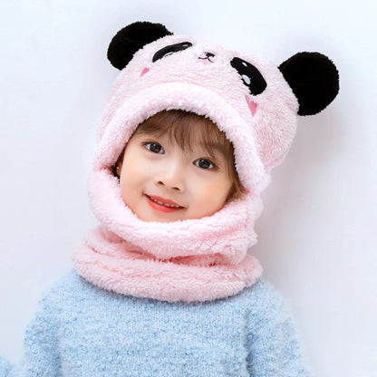 Cartoon Children Hat Scarf Two-Piece Hooded Autumn and Winter Cute Rabbit Panda Hat Winter Keep Warm Fluff Thicken Neck Scarf