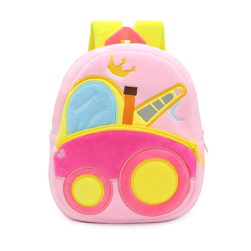 2-4 Years Old Kids Engineering Backpack Cartoon Excavator Backpack Plush Kids Small School Bag Toy Backpack