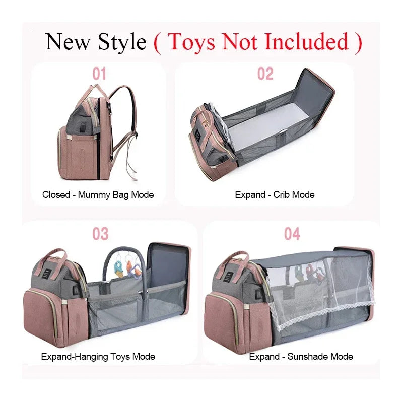 Folding Mommy Bag Lightweight Portable Folding Crib Bed Large-Capacity Baby Backpack Female Mommy Outting Bag Mummy Bag