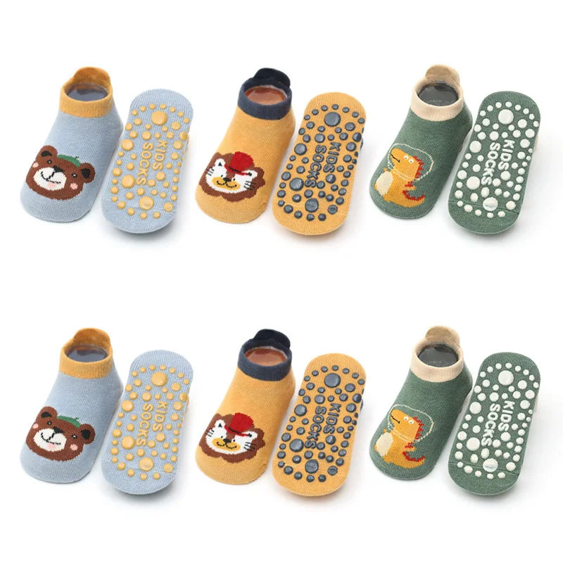 6 Pairs Kids Cotton Socks Cute Cartoon Animal Pattern Comfy Breathable Baby Non-Slip Floor Socks