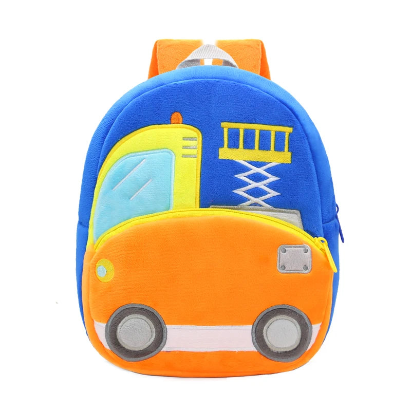 2-4 Years Old Kids Engineering Backpack Cartoon Excavator Backpack Plush Kids Small School Bag Toy Backpack