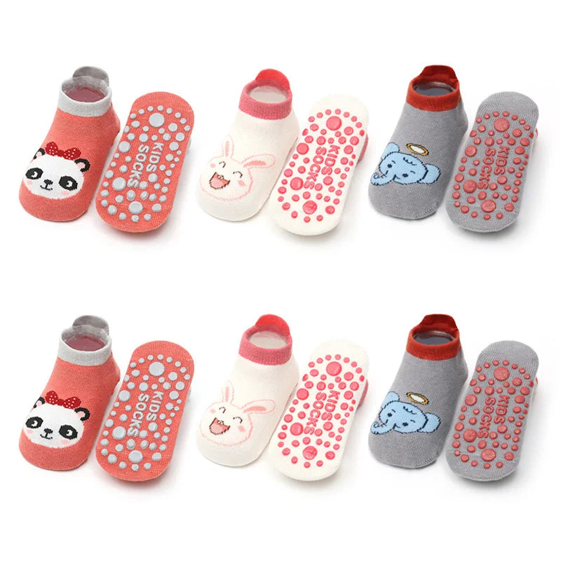 6 Pairs Kids Cotton Socks Cute Cartoon Animal Pattern Comfy Breathable Baby Non-Slip Floor Socks