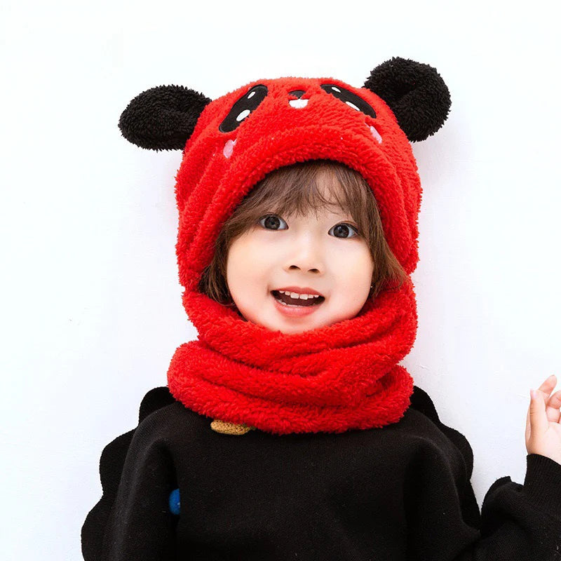 Cartoon Children Hat Scarf Two-Piece Hooded Autumn and Winter Cute Rabbit Panda Hat Winter Keep Warm Fluff Thicken Neck Scarf