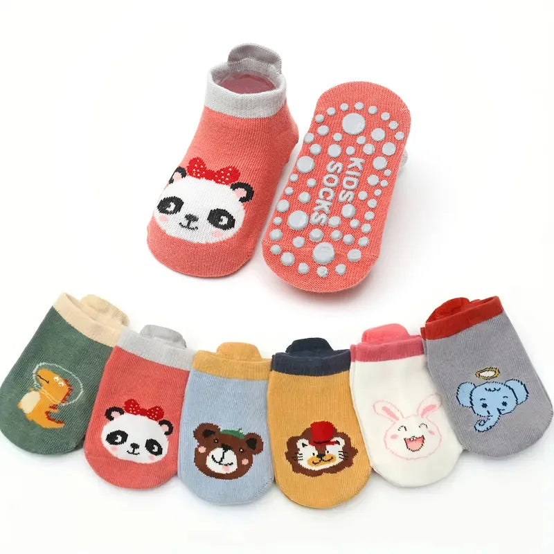 6 Pairs Kids Cotton Socks Cute Cartoon Animal Pattern Comfy Breathable Baby Non-Slip Floor Socks