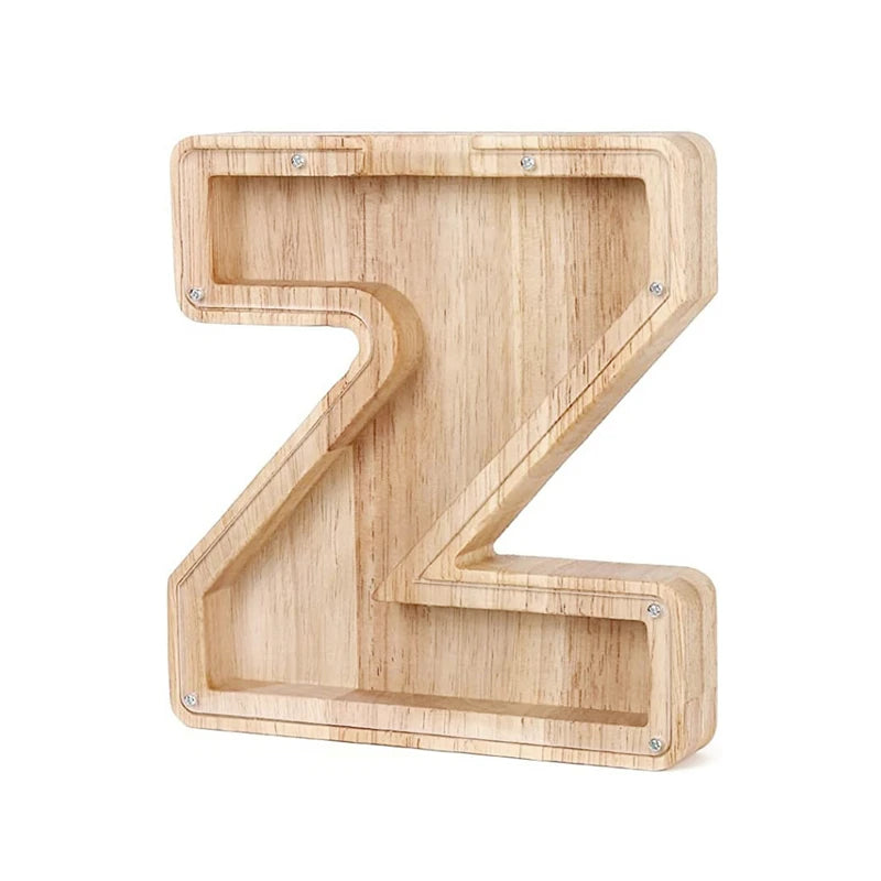 26 English Alphabet Moneybox Coin Money Piggy Bank Wooden Letter Saving Box Desktop Ornament Home Decor Crafts for Kids