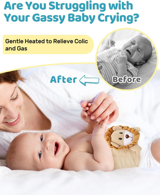 Baby Belly Band for Gas and Colic Relief, Flaxseed Baby Heated Tummy Wrap for Infants Colic Calm, Baby Heating Pad with Natural Warmth, Stomach Relief for Newborns to Toddlers for Fussy Infants (Lion)