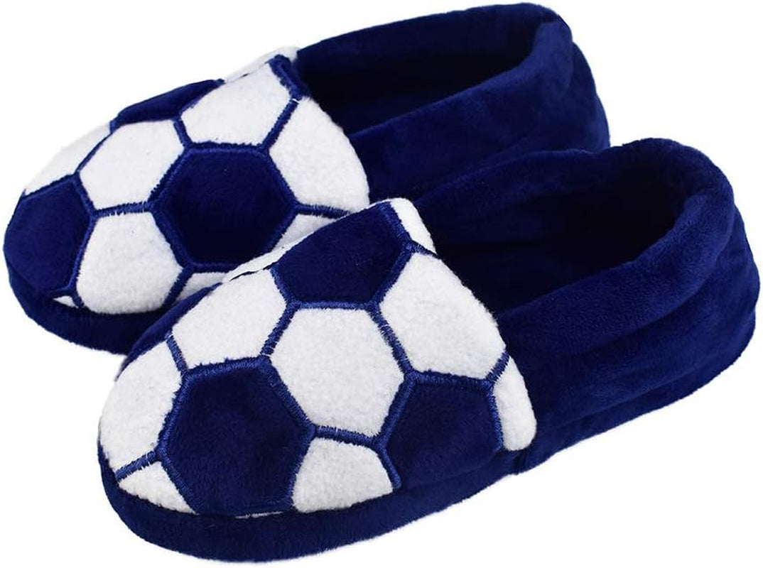 Little Kids Big Boys Warm Slippers with Soft Memory Foam Slip-On Indoor Football Slippers