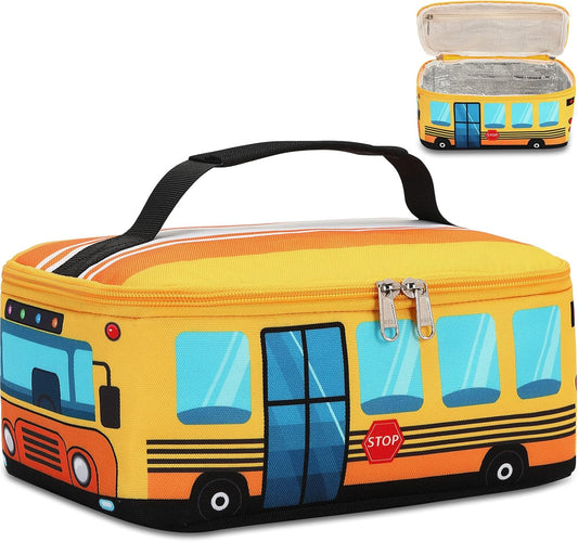 Lunch Box Kids Boys Girls Cute Insulated Lunch Box Reusable Lunch Bag Meals Tote Lunchbox for School Picnic Travel (Bus Yellow)