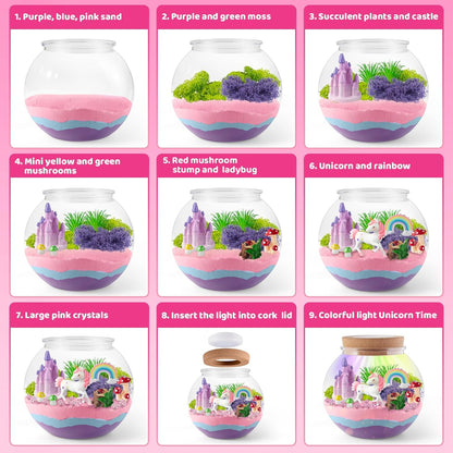 Unicorn Light-Up Terrarium Kit for Kids - LED Night Light Birthday Gift for Girls Ages 4 5 6 7 8-12 Year Old - Unicorn Toys for Girls - DIY Arts and Crafts Kit for Kids - Best Girls Presents