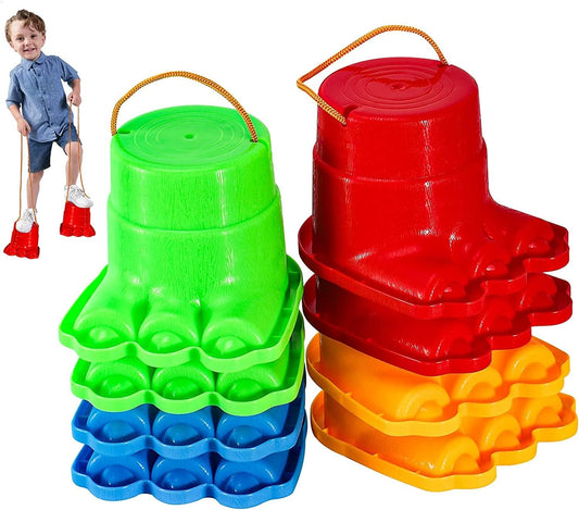Balancing Stilts for Kids, 4 Pairs Walking Stilts Monster Feet for Balance and Coordination, Toys for Girls & Boys for Age 4-10 Years Old Indoor or Outdoor Play (8 Stilts Total)