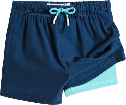 Boys Swim Trunks with Compression Liner Toddler Stretch Swim Shorts