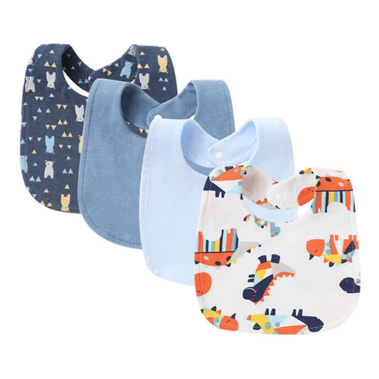 4 Pcs/Lot Baby Bibs Printed Striped Infant Saliva Towel Girl Boy Double Layer Cotton Saliva Pocket Absorbent Newborn Burp Cloths