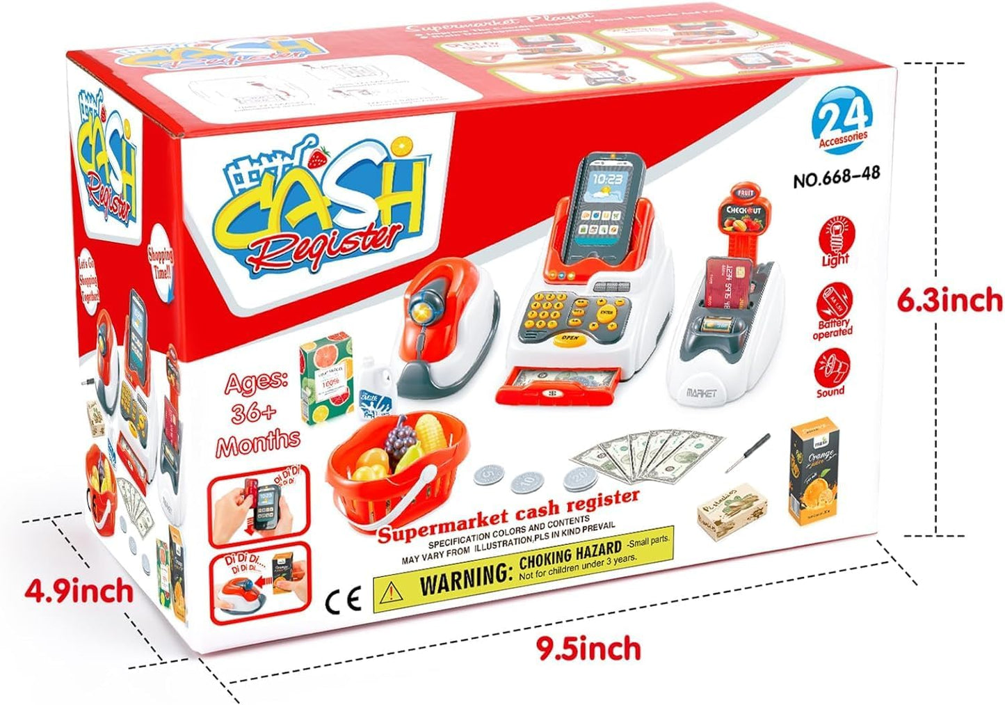 Pretend Play Smart Cash Register Toy, Kids Cashier with Checkout Scanner,Fruit Card Reader, Credit Card Machine, Play Money and Grocery Play Food Set, Educational Toys for Boys & Girls Gifts Toddlers