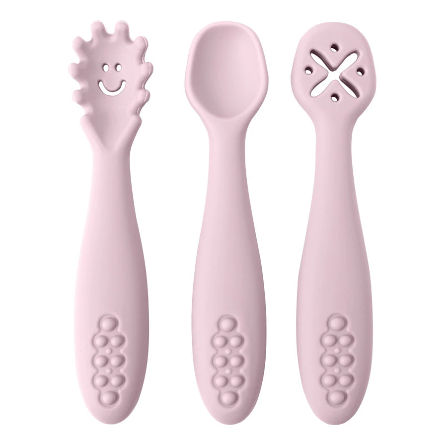 3PCS Silicone Spoon Fork for Baby Utensils Set Feeding Food Toddler Learn to Eat Training Soft Fork Cutlery Children'S Tableware