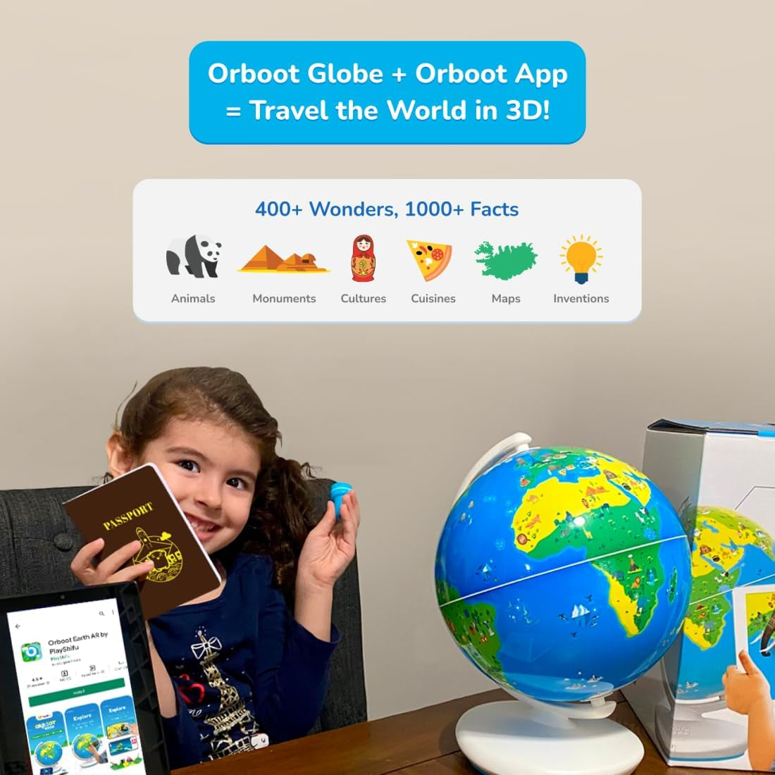 Play Smart Educational Globe for Kids, Interactive AR Toy, Ideal for Preschool Learning, Birthday Gift for Boys and Girls, STEM Toy for Kids Ages 4-10