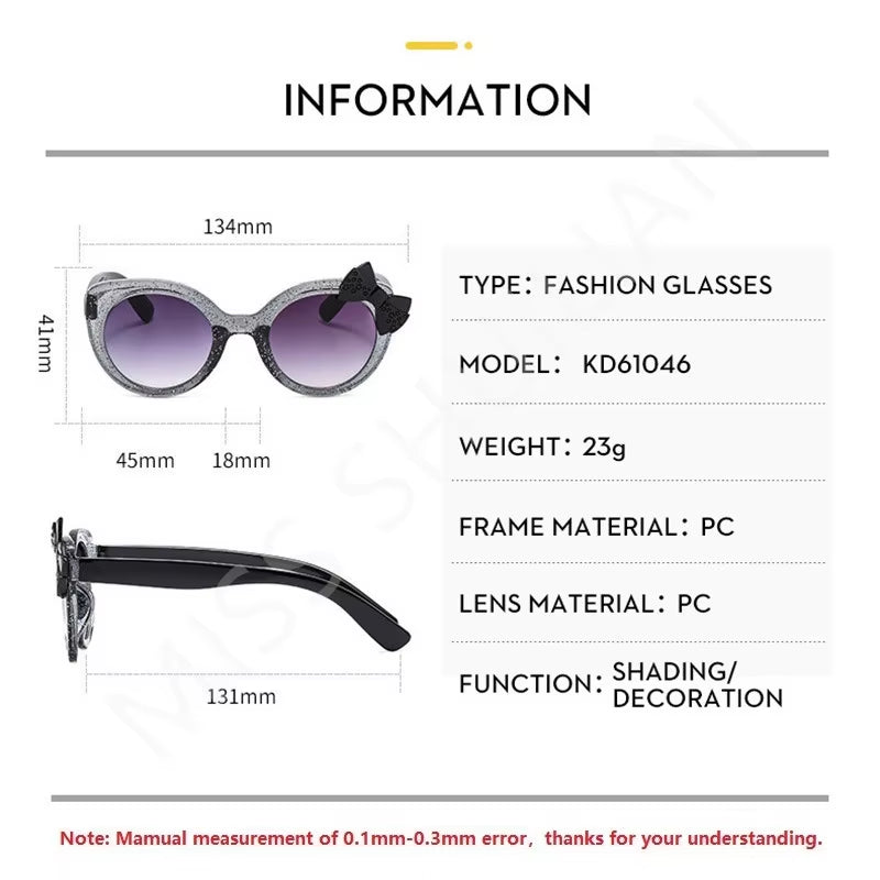 2024 Lovely Cat Eye Children Sunglasses Personality Bowknot Sun Glasses Kids Cute Baby Eyewear Trend Girls Boy Eyeglasses