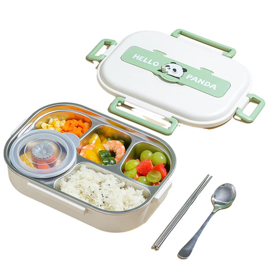 Stainless Steel Kids School Kawaii Bento Box Double Side Clip Separated Insulation Canteen for Primary Student/Office Worker