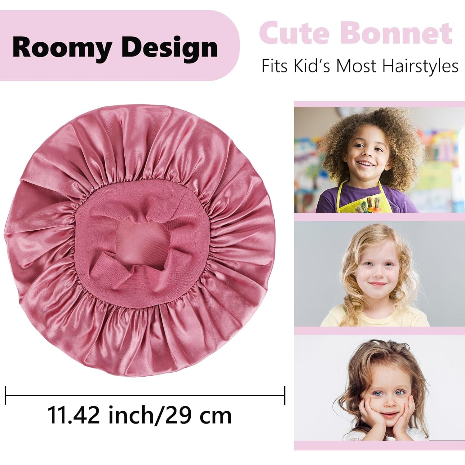 3 PCS Bonnet for Kids,Silk Bonnet for Sleeping Kids,Kids Bonnet for Girls,Satin Toddler Bonnet for Sleeping (B-Black+Purple+Rose Gold)