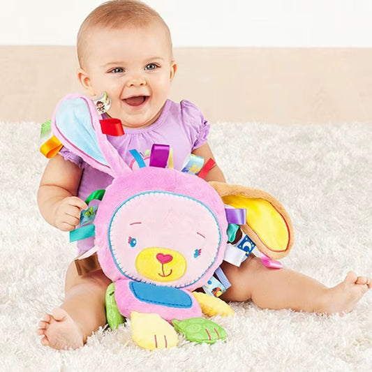 Baby Tags Stuffed Animal Soft Toy Lovey Elephant Plush Bell Toy Built-In Rattles Sensory Toy for Newborn Toddler Infant Gifts