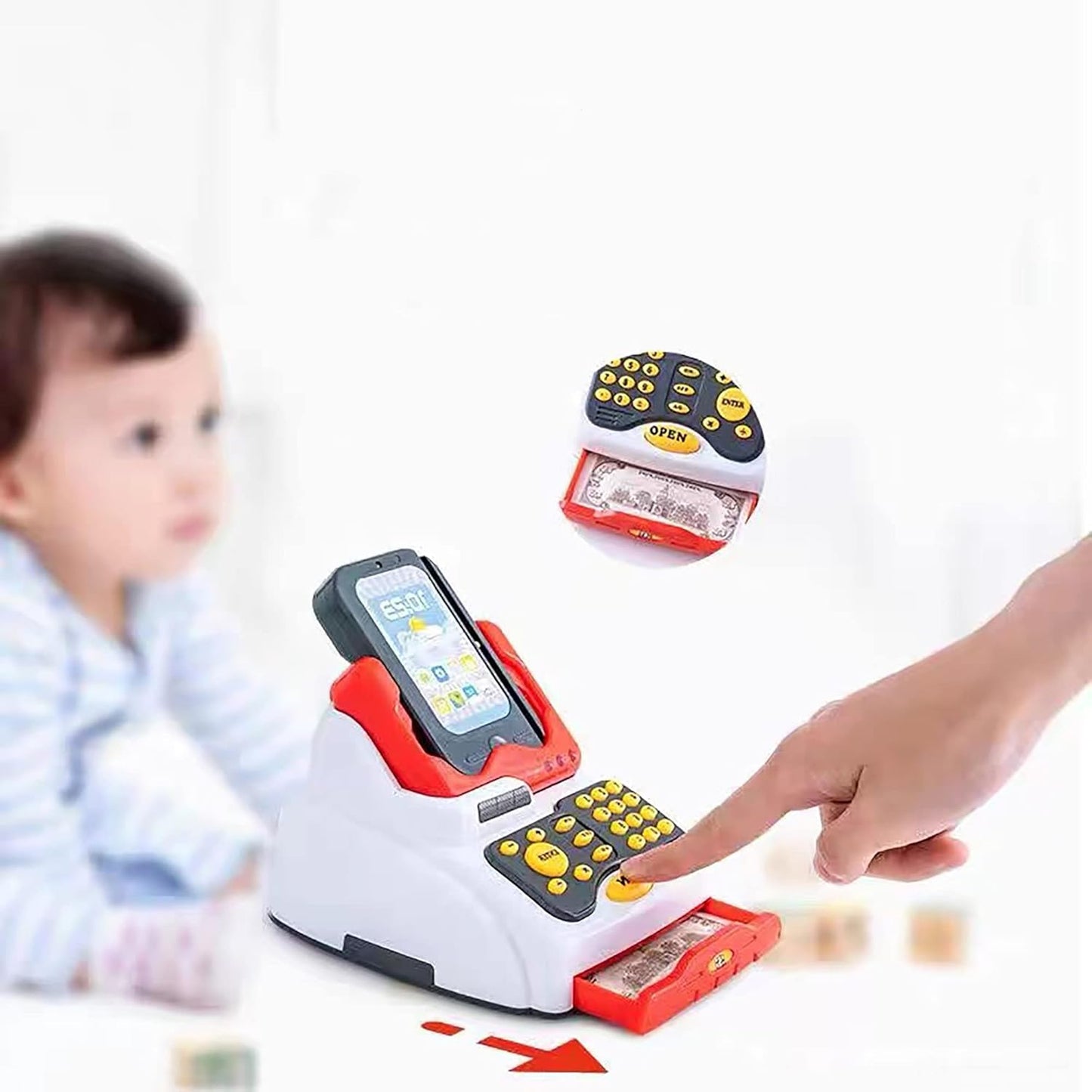 Pretend Play Smart Cash Register Toy, Kids Cashier with Checkout Scanner,Fruit Card Reader, Credit Card Machine, Play Money and Grocery Play Food Set, Educational Toys for Boys & Girls Gifts Toddlers