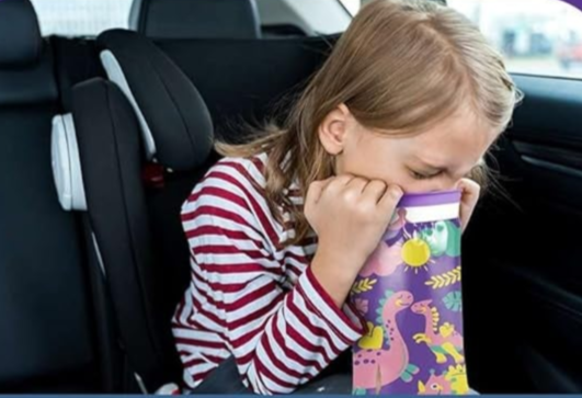 Kids Vomit Bags Disposable 5 Pack - Leak Proof Self Sealing Emesis Bags for Motion Car Sickness and Nausea