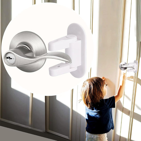Childproof Door Lever Lock (2 Pack) Prevents Toddlers Pets from Opening Doors, Door Handle Lock for Babyproofing, Durable Safe ABS Material Strong Adhesive, No Drill Tool Needed Easy to Install