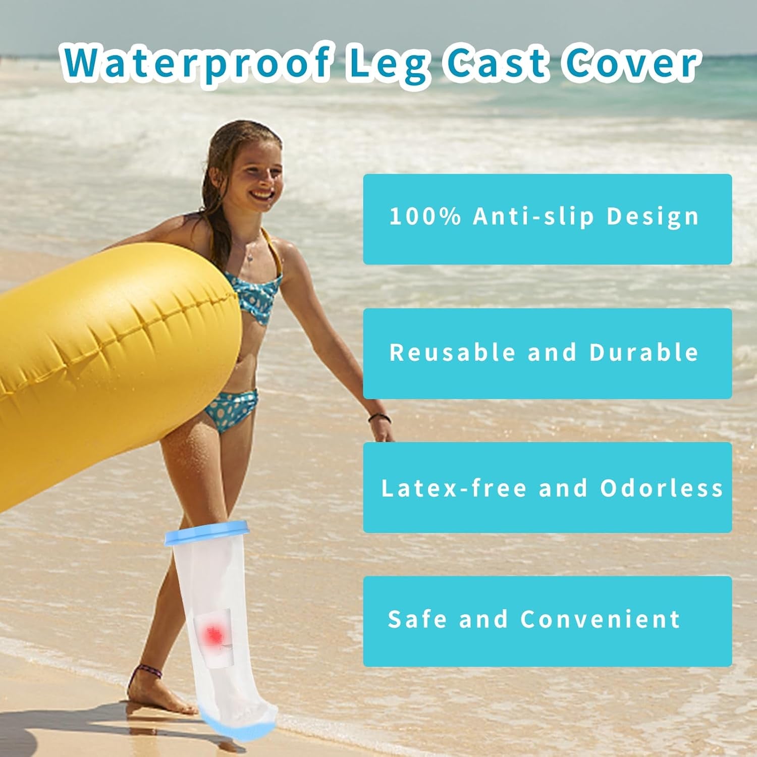 Child Waterproof Leg Cast Cover for Shower, Protects Leg Wounds, Burns, and Injuries, Reusable Watertight Bandage Protector Bag for Swimming and Bathing(Anti-Slip Design)