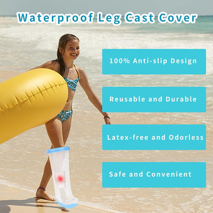 Child Waterproof Leg Cast Cover for Shower, Protects Leg Wounds, Burns, and Injuries, Reusable Watertight Bandage Protector Bag for Swimming and Bathing(Anti-Slip Design)