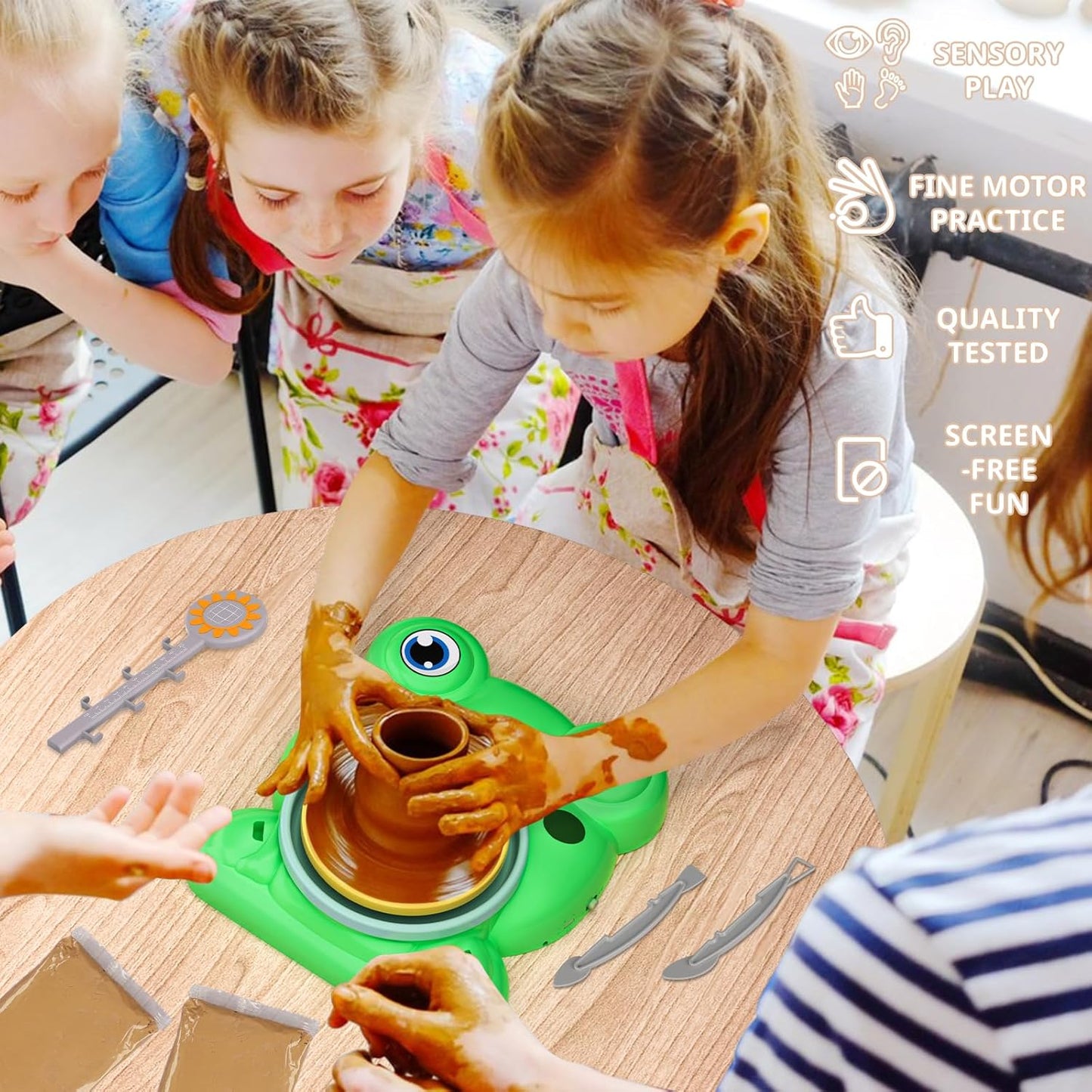 Pottery Wheel for Kids - Complete Pottery Painting Kit Arts and Crafts for Kids Ages 8-12 with 3 Pack Air Dry Clay Art Supplies for Kids Toys Girls Boy Birthday Gift for 6 7 8 9 10 11 12+
