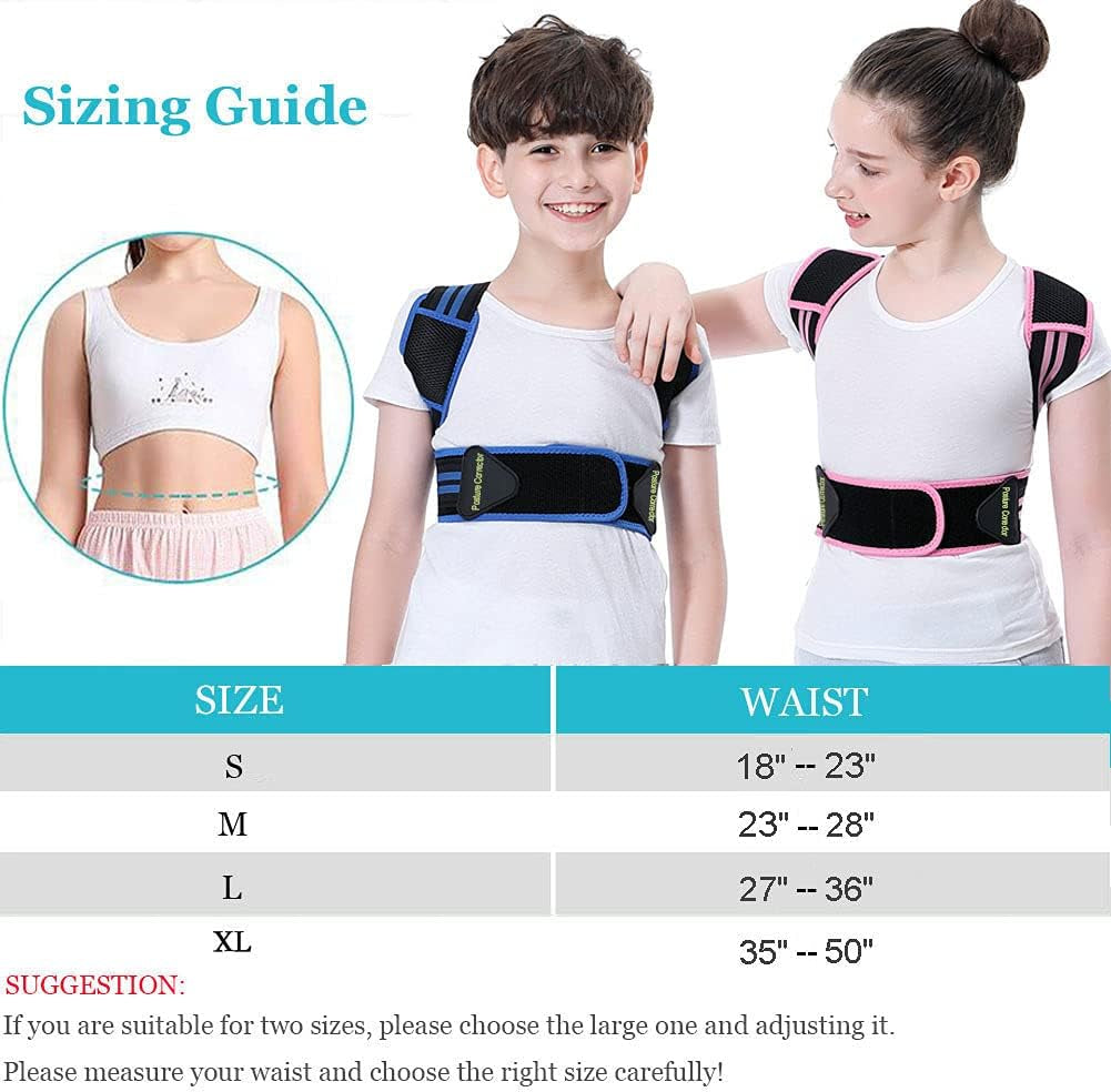 Professional Posture Corrector for Kids, Adjustable Upper Back Posture Brace for Teenagers Boys and Girls under Clothes Spinal Support to Improves Slouch, Prevent Humpback, Relieve Back Pain