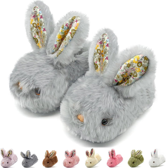 Toddler Slippers Girls Boys Kids Bunny House Slipper Winter Cute Rabbit Slippers Warm Soft Plush Fuzzy Slippers Indoor Non-Slip Animal Cartoon Slippers