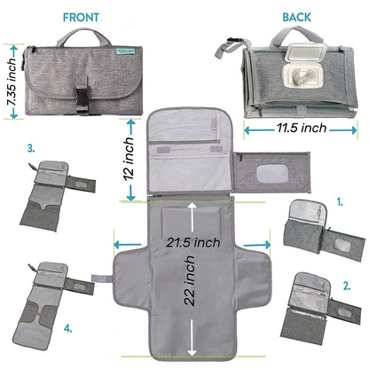 Portable Diaper Changing Pad, Portable Changing Pad for Newborn Girl & Boy - Baby Changing Pad with Smart Wipes Pocket – Waterproof Travel Changing Kit - Baby Gift by