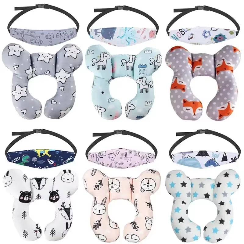 Baby Pillow Head Support Belt Set Protective Travel Car Seat Head Neck Support Pillows Newborn Children U Shape Headrest Cushion