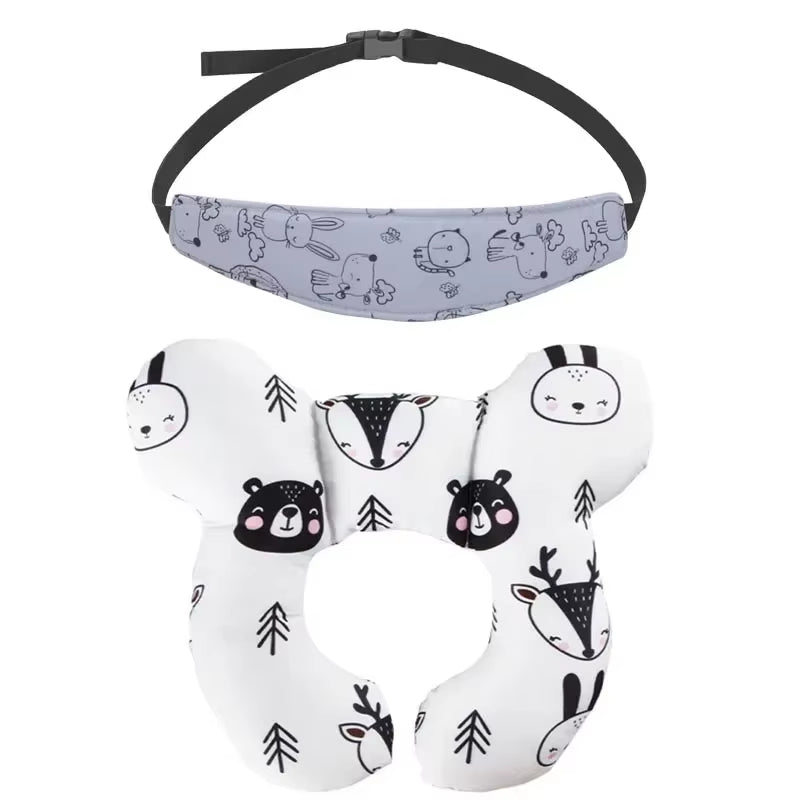 Baby Pillow Head Support Belt Set Protective Travel Car Seat Head Neck Support Pillows Newborn Children U Shape Headrest Cushion